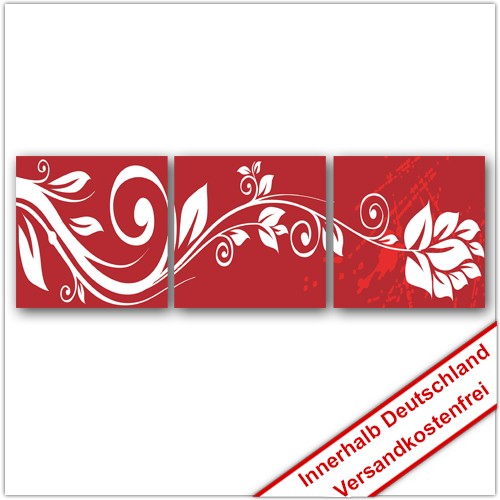 Leinwanddruck - Motive: Blumenranke - Rot - 3 Teiler