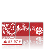 Leinwanddruck Blumen Motiv - Blumenranke Rot - 3 Teiler